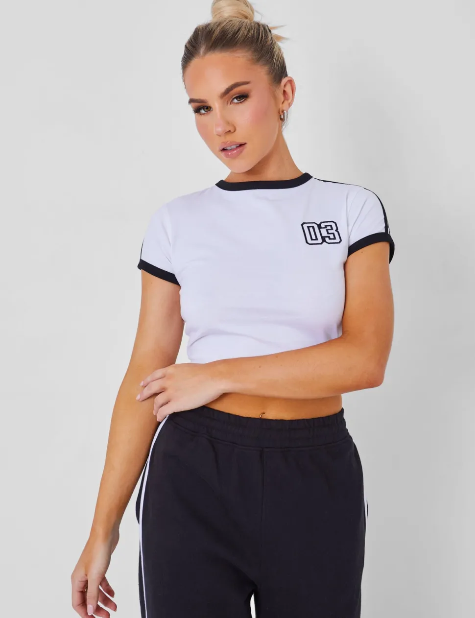 Store Kaiia Sporty Baby Tee with Contrast Binding in and White Sculpt & Leisure | Kaiia The Label