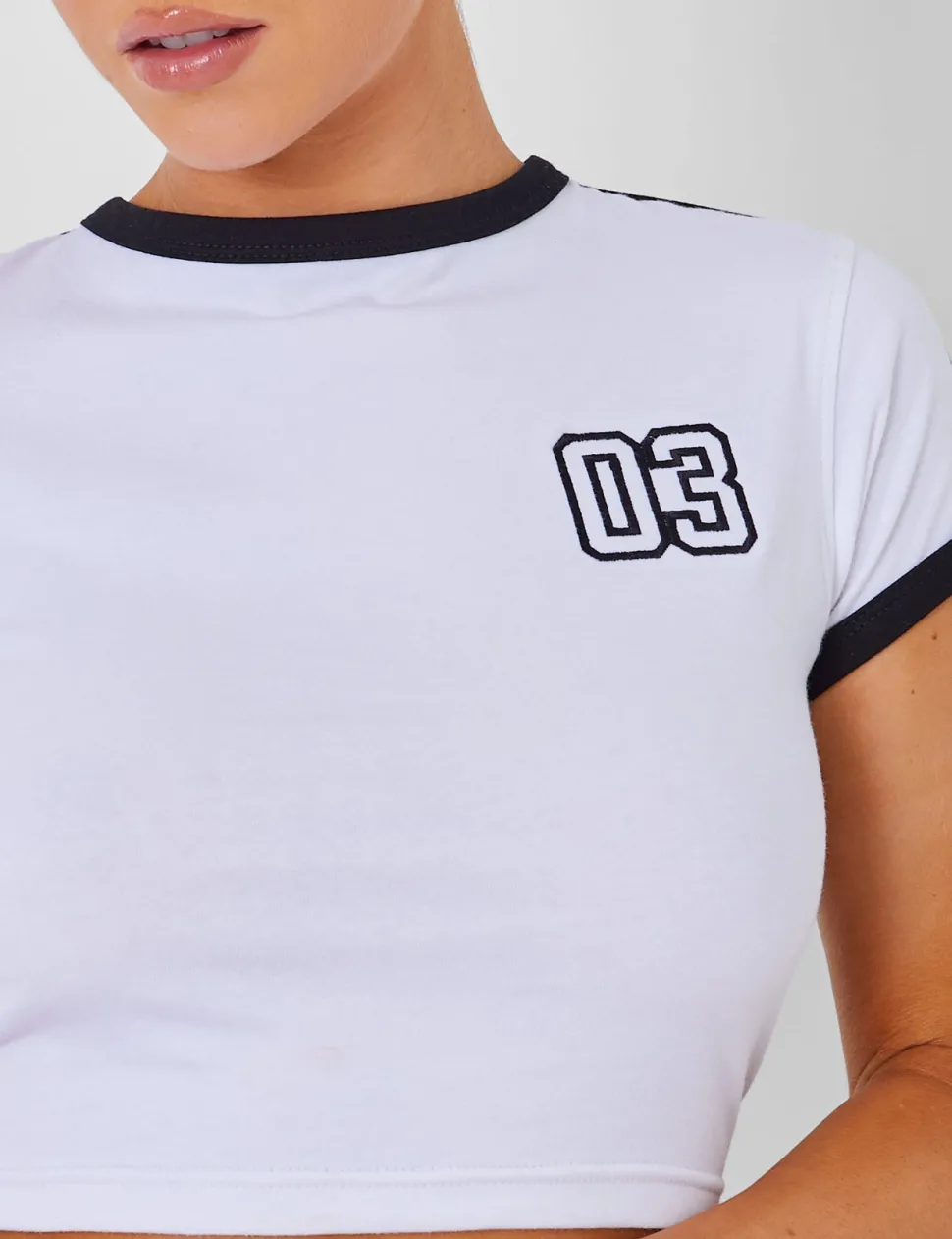 Store Kaiia Sporty Baby Tee with Contrast Binding in and White Sculpt & Leisure | Kaiia The Label