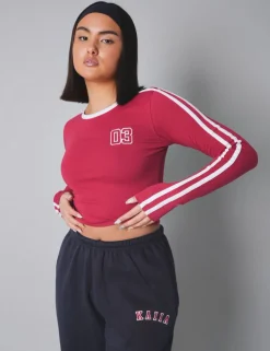 Store Kaiia Sporty Long Sleeve Tee with Contrast Binding in and White Sculpt & Leisure | Kaiia The Label
