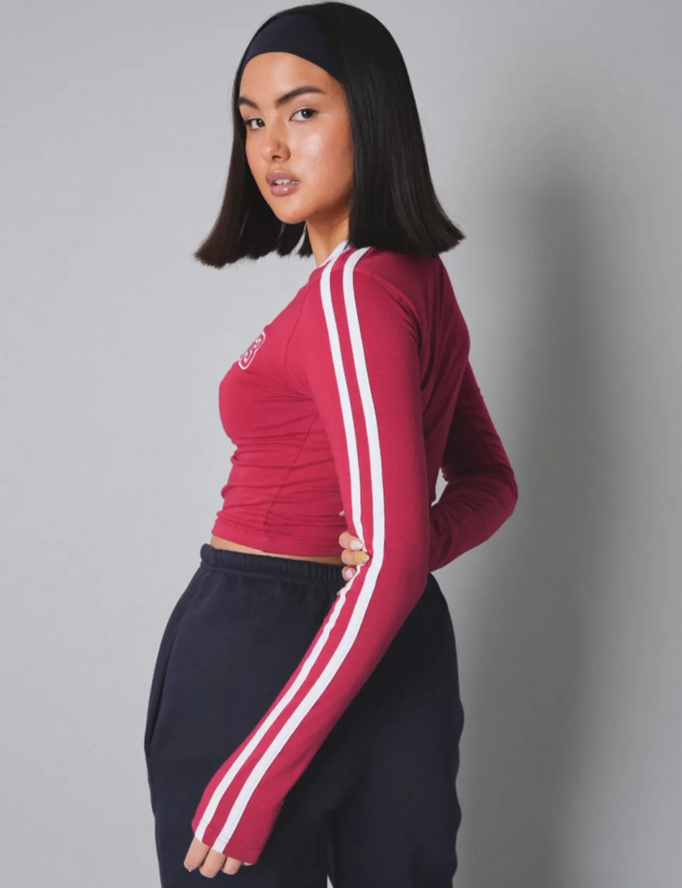 Store Kaiia Sporty Long Sleeve Tee with Contrast Binding in and White Sculpt & Leisure | Kaiia The Label