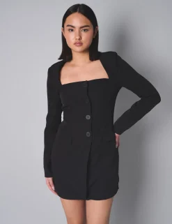 Store Kaiia Square Neck Long Sleeve Tailored Dress Sculpt & Leisure | Kaiia The Label