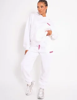 Clearance Kaiia Star Graphic Oversized Hoodie White & Hot Pink Sculpt & Leisure | Kaiia The Label