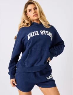 New Kaiia Studio Applique Logo Oversized Hoodie Denim Tracksuits | Tracksuits