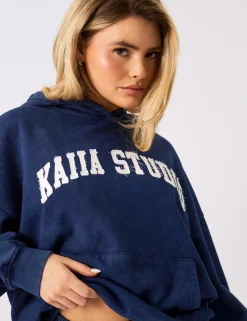New Kaiia Studio Applique Logo Oversized Hoodie Denim Tracksuits | Tracksuits