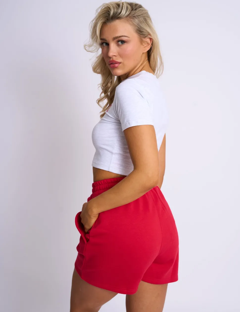 Fashion Kaiia Studio Baby Tee Light Grey Marl and Red Sculpt & Leisure | Kaiia The Label