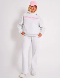 Best Kaiia Studio Borg Bubble Logo Oversized Hoodie Grey Marl & Pink Sculpt & Leisure | Kaiia The Label