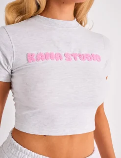 Clearance Kaiia Studio Borg Bubble Baby Tee Grey Marl & Pink Sculpt & Leisure | Kaiia The Label