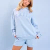 Clearance Kaiia Studio Borg Slogan Oversized Hoodie Light Blue Back In Stock | Sculpt & Leisure