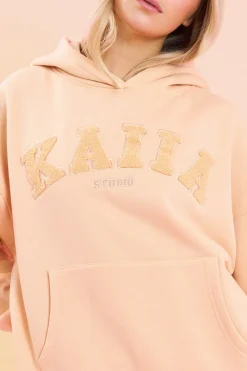 Cheap Kaiia Studio Borg Slogan Oversized Hoodie Peach Sculpt & Leisure | Kaiia The Label