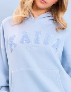 Clearance Kaiia Studio Borg Slogan Oversized Hoodie Light Blue Back In Stock | Sculpt & Leisure