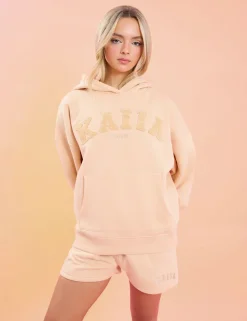 Cheap Kaiia Studio Borg Slogan Oversized Hoodie Peach Sculpt & Leisure | Kaiia The Label