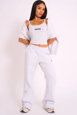 Outlet Kaiia Studio Bubble Logo Wide Leg Jogger Grey Marl Sculpt & Leisure | Kaiia The Label