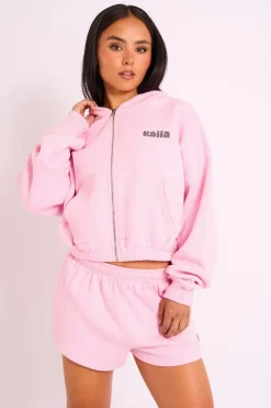 Cheap Kaiia Studio Bubble Logo Zip Through Crop Hoodie Pink Sculpt & Leisure | Kaiia The Label