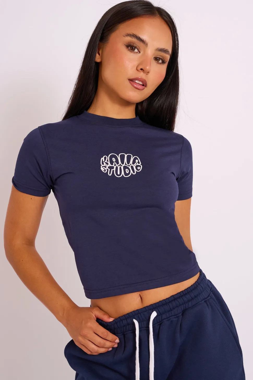 Clearance Kaiia Studio Bubble Logo Baby Tee Navy Sculpt & Leisure | Kaiia The Label