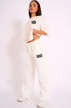 Discount Kaiia Studio Bubble Logo Wide Leg Jogger White & Black Sculpt & Leisure | Kaiia The Label