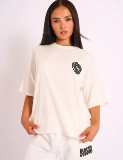Store Kaiia Studio Bubble Logo Oversized Tee White & Black Sculpt & Leisure | Kaiia The Label
