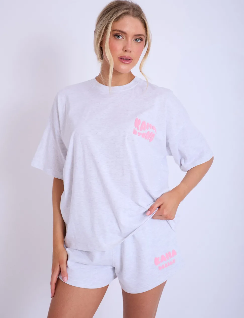 Fashion Kaiia Studio Bubble Logo Oversized T-shirt Light Grey Marl & Pink Sculpt & Leisure | Kaiia The Label