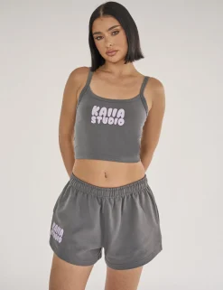 Cheap Kaiia Studio Bubble Logo Cami Vest Top Dark Grey & Lilac Sculpt & Leisure | Kaiia The Label