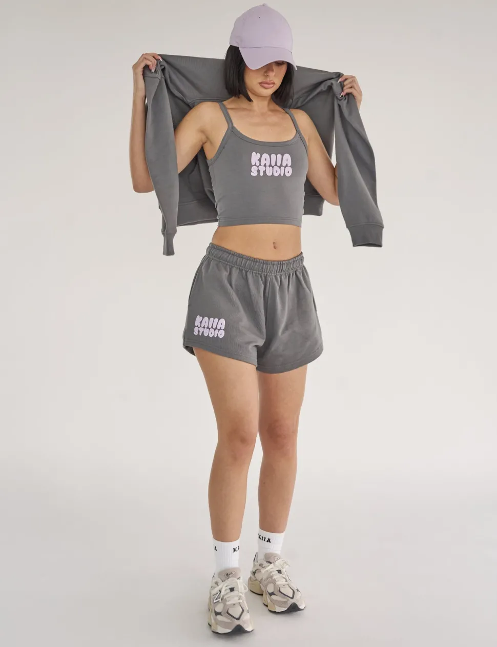 Flash Sale Kaiia Studio Bubble Logo Sweat Shorts Dark Grey & Lilac Sculpt & Leisure | Kaiia The Label