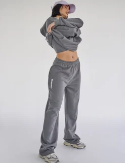 Outlet Kaiia Studio Bubble Logo Wide Leg Sweat Pants Dark Grey & Lilac Sculpt & Leisure | Kaiia The Label