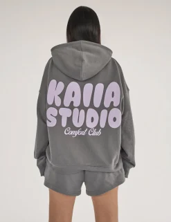 Best Kaiia Studio Bubble Logo Oversized Hoodie Dark Grey & Lilac Sculpt & Leisure | Kaiia The Label