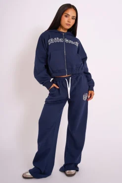 Store Kaiia Studio Bubble Logo Wide Leg Joggers Navy Sculpt & Leisure | Kaiia The Label