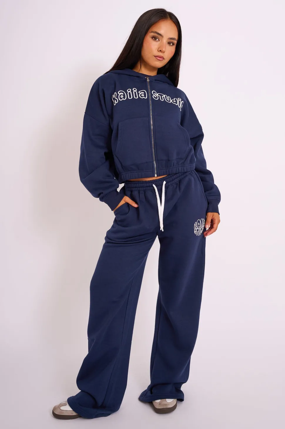 Store Kaiia Studio Bubble Logo Wide Leg Joggers Navy Sculpt & Leisure | Kaiia The Label