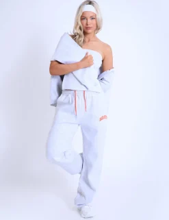 Clearance Kaiia Studio Bubble Logo Wide Leg Sweat Pants Light Grey Marl & Orange Sculpt & Leisure | Kaiia The Label