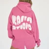 New Kaiia Studio Bubble Logo Oversized Hoodie Pink Back In Stock | Sculpt & Leisure