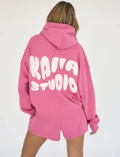 New Kaiia Studio Bubble Logo Oversized Hoodie Pink Back In Stock | Sculpt & Leisure