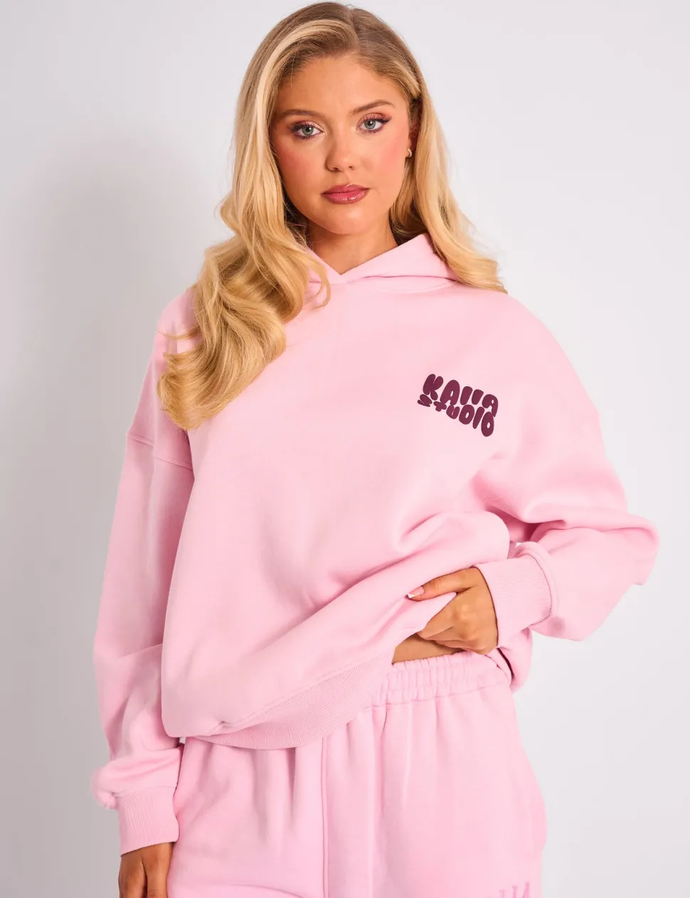 Online Kaiia Studio Bubble Logo Oversized Hoodie Pink & Plum Sculpt & Leisure | Kaiia The Label