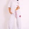 New Kaiia Studio Bubble Logo Wide Leg Jogger Grey Marl & Red Sculpt & Leisure | Kaiia The Label