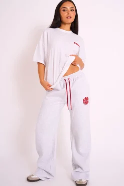 New Kaiia Studio Bubble Logo Wide Leg Jogger Grey Marl & Red Sculpt & Leisure | Kaiia The Label