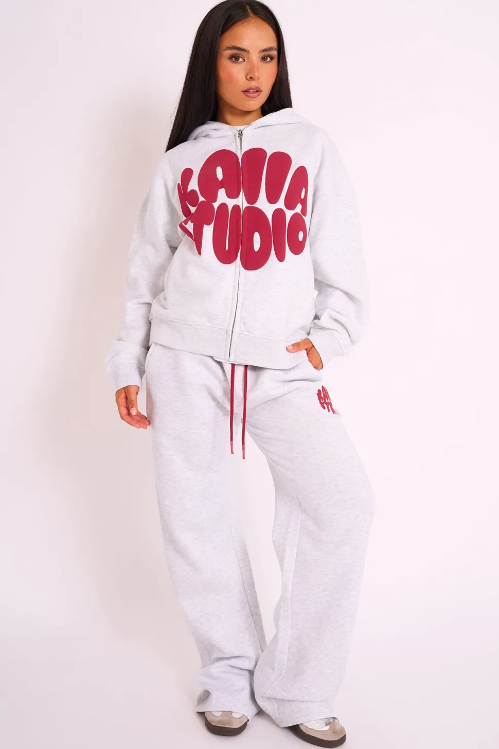 New Kaiia Studio Bubble Logo Zip Up Hoodie Grey Marl & Red Sculpt & Leisure | Kaiia The Label