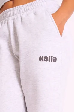 Outlet Kaiia Studio Bubble Logo Wide Leg Jogger Grey Marl Sculpt & Leisure | Kaiia The Label
