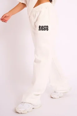 Discount Kaiia Studio Bubble Logo Wide Leg Jogger White & Black Sculpt & Leisure | Kaiia The Label