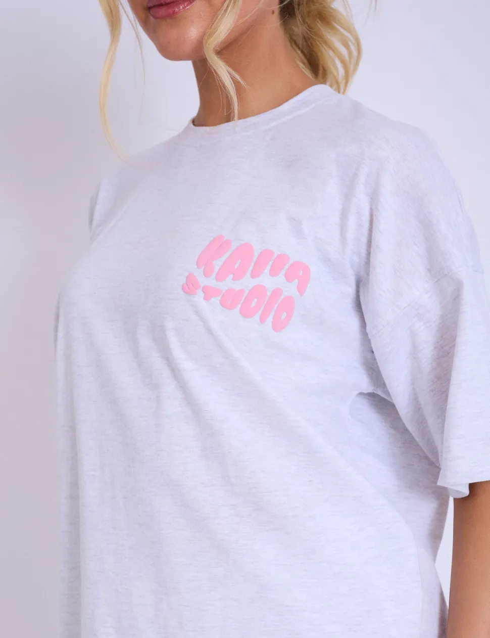 Fashion Kaiia Studio Bubble Logo Oversized T-shirt Light Grey Marl & Pink Sculpt & Leisure | Kaiia The Label