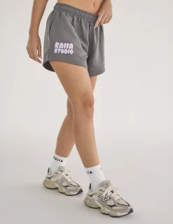 Flash Sale Kaiia Studio Bubble Logo Sweat Shorts Dark Grey & Lilac Sculpt & Leisure | Kaiia The Label