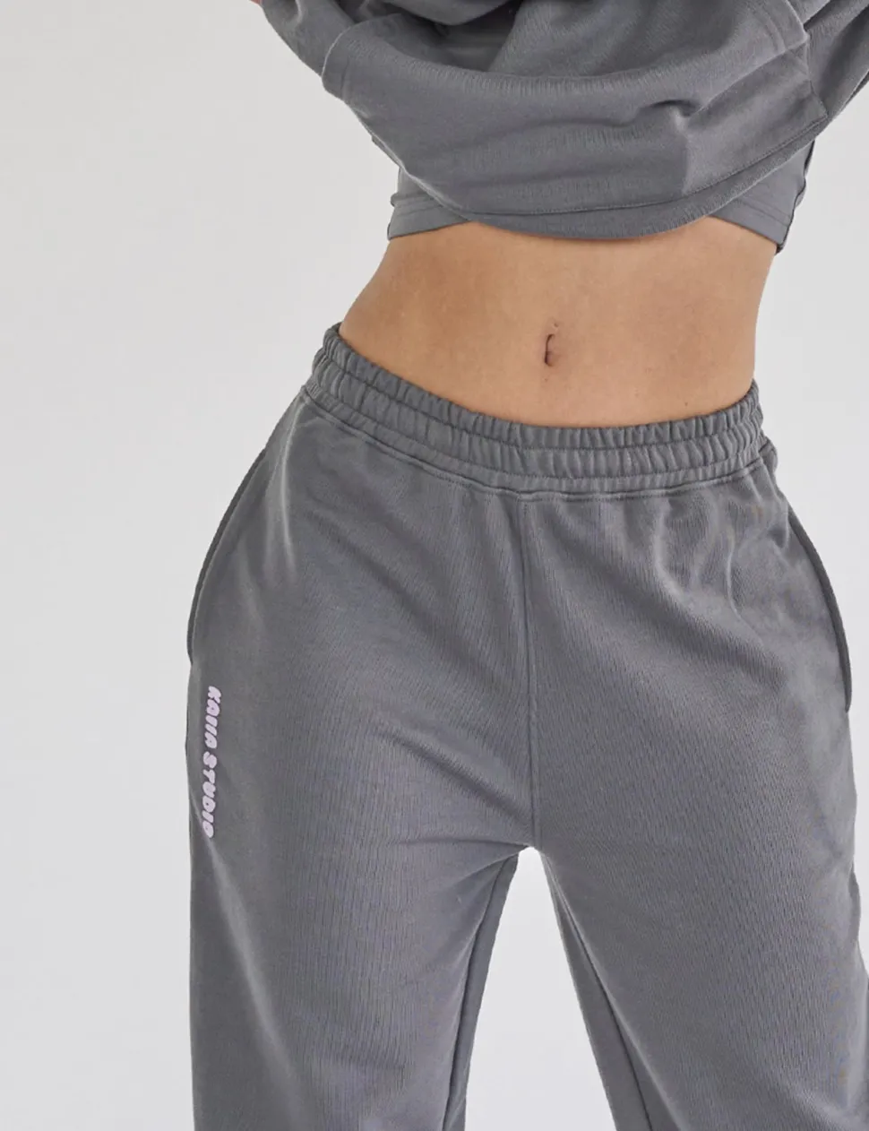 Outlet Kaiia Studio Bubble Logo Wide Leg Sweat Pants Dark Grey & Lilac Sculpt & Leisure | Kaiia The Label