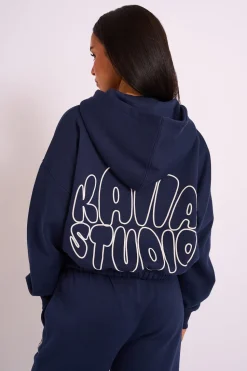 Shop Kaiia Studio Bubble Logo Zip Through Hoodie Navy Sculpt & Leisure | Kaiia The Label