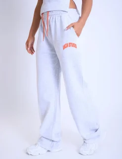 Clearance Kaiia Studio Bubble Logo Wide Leg Sweat Pants Light Grey Marl & Orange Sculpt & Leisure | Kaiia The Label