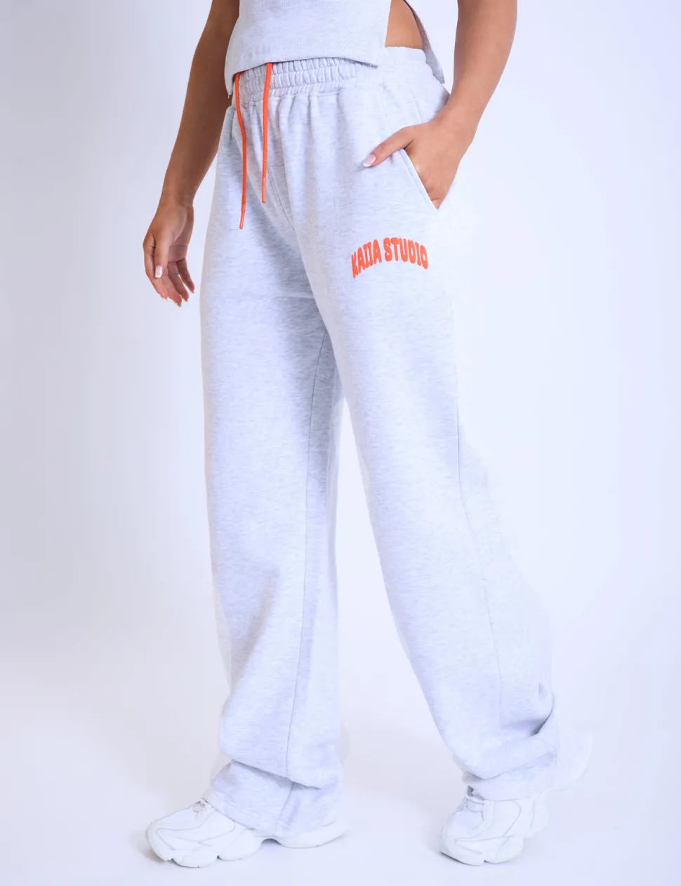 Clearance Kaiia Studio Bubble Logo Wide Leg Sweat Pants Light Grey Marl & Orange Sculpt & Leisure | Kaiia The Label