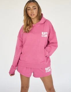 New Kaiia Studio Bubble Logo Oversized Hoodie Pink Back In Stock | Sculpt & Leisure