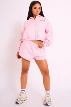 Cheap Kaiia Studio Bubble Logo Zip Through Crop Hoodie Pink Sculpt & Leisure | Kaiia The Label