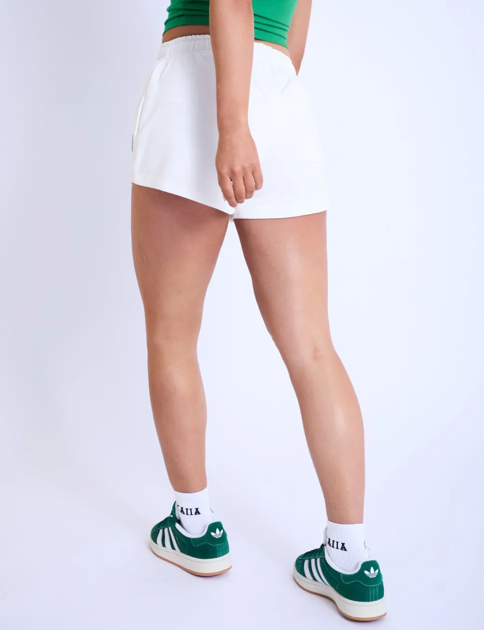 Store Kaiia Studio Bubble Logo Mini Sweat Shorts Off White & Green Sculpt & Leisure | Kaiia The Label