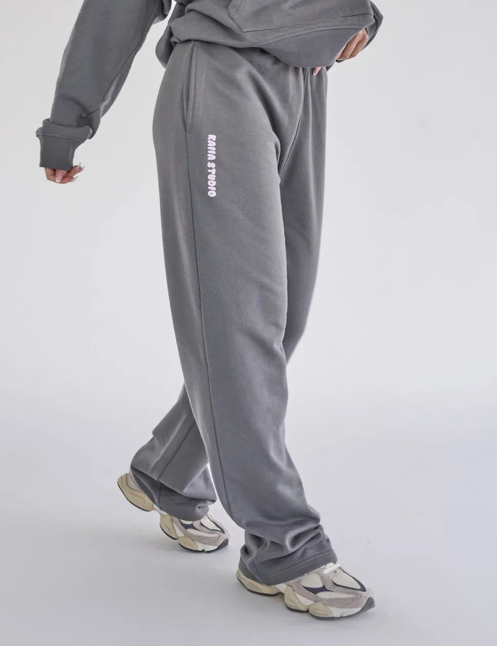 Outlet Kaiia Studio Bubble Logo Wide Leg Sweat Pants Dark Grey & Lilac Sculpt & Leisure | Kaiia The Label