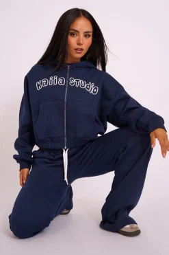 Shop Kaiia Studio Bubble Logo Zip Through Hoodie Navy Sculpt & Leisure | Kaiia The Label