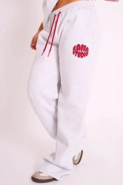 New Kaiia Studio Bubble Logo Wide Leg Jogger Grey Marl & Red Sculpt & Leisure | Kaiia The Label