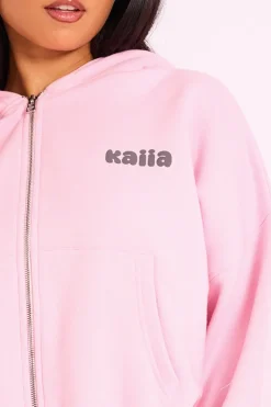 Cheap Kaiia Studio Bubble Logo Zip Through Crop Hoodie Pink Sculpt & Leisure | Kaiia The Label