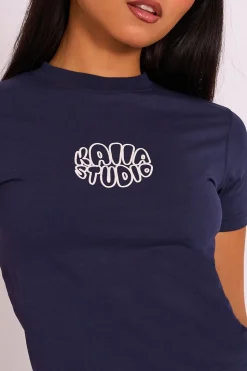 Clearance Kaiia Studio Bubble Logo Baby Tee Navy Sculpt & Leisure | Kaiia The Label